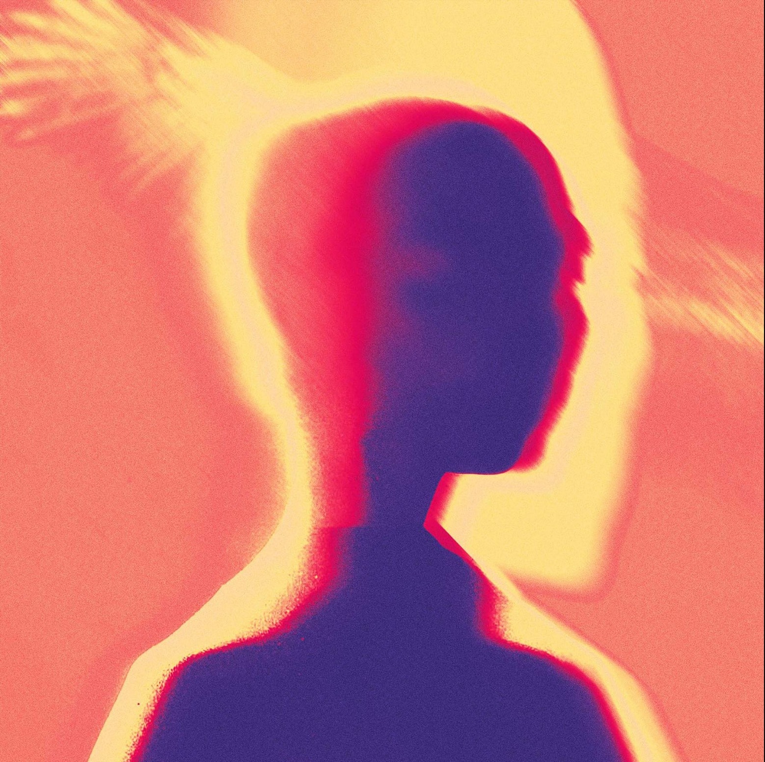 Visuel Ghost Rebel Club : silhouette bleue en contre-jour sur un fond orange irisé.